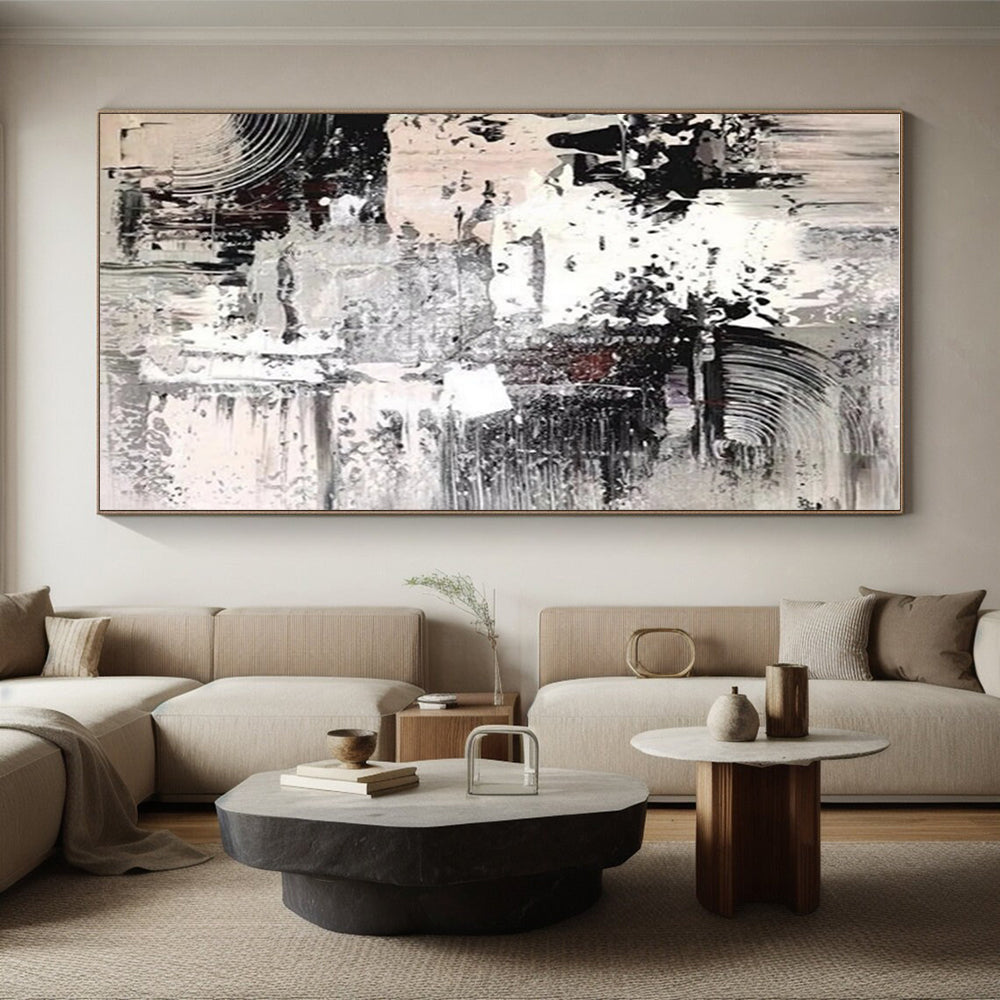 Unique Abstract Art Gray & White Textured Abstract, Large Contemporary Wall Art HS272