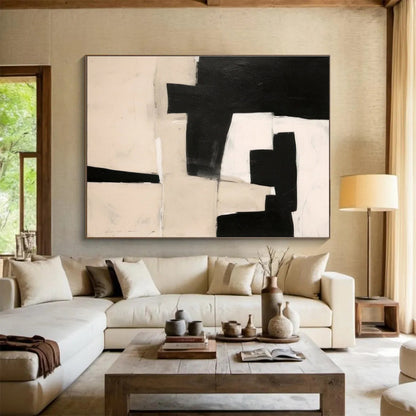 Oversized Canvas Art Black and White Abstract Geometric Painting WB202