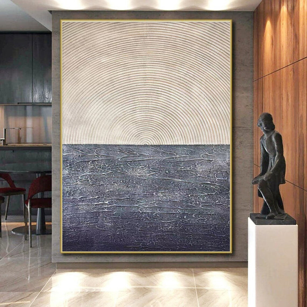 Large Size Beige & Gray Textured Abstract Horizon Art HS398