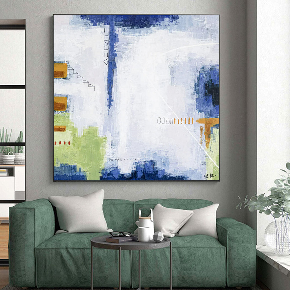 Acrylic Modern Art Paintings Blue, Green, and Brown Geometric Abstract Painting On Canvas HS825