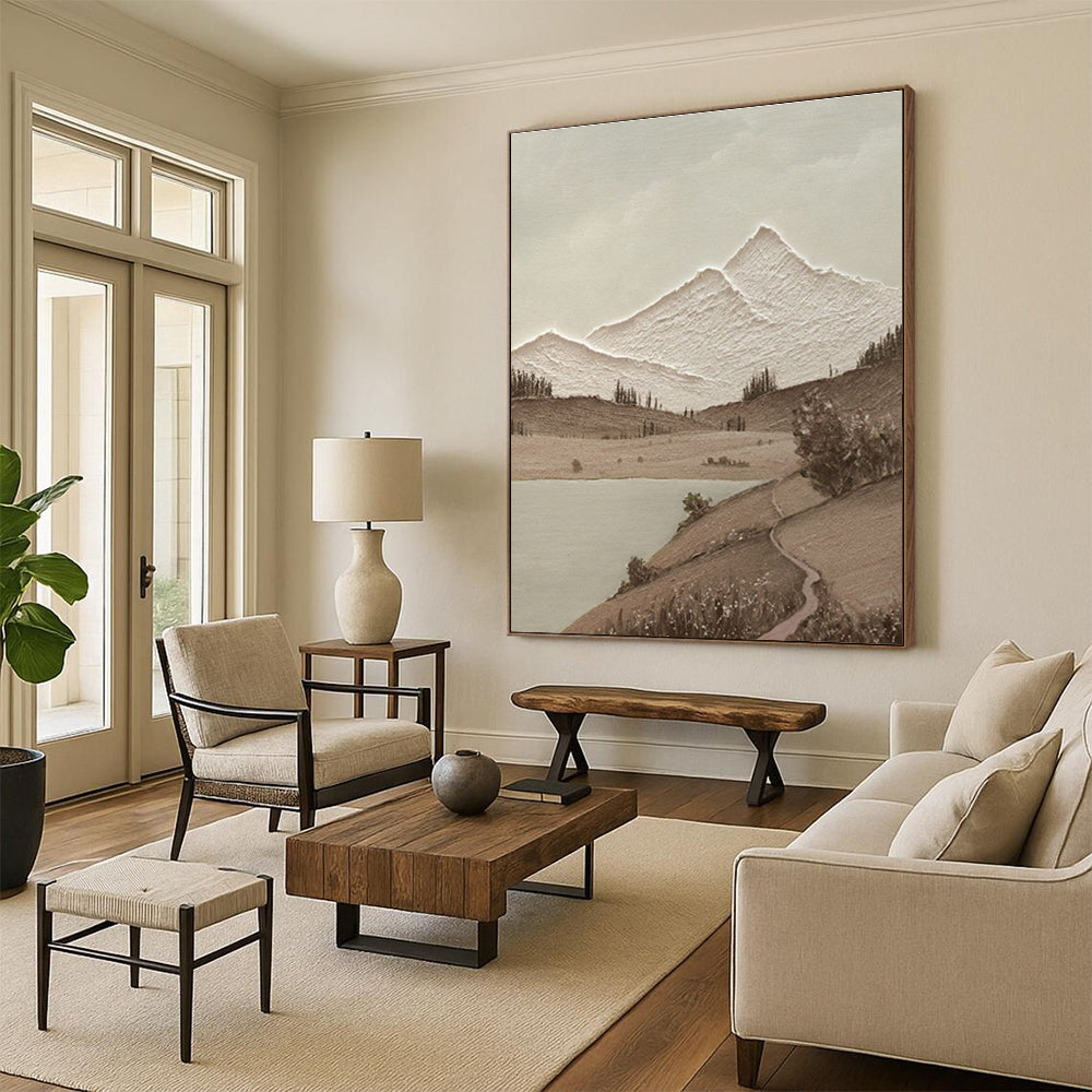 Brown, White Abstract Landscape Art For Living Room and Study WS448