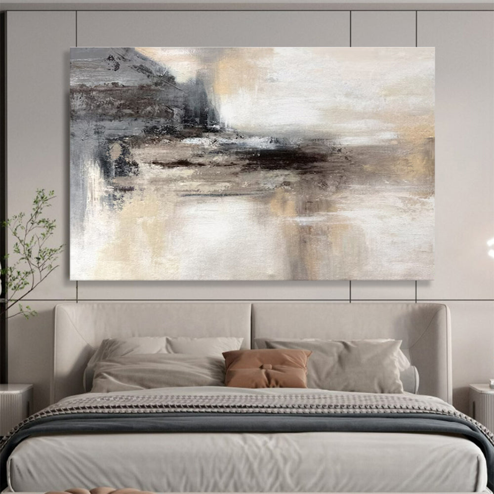 Modern Art Abstract Paintings: Neutral Tones Misty Landscape Abstract Painting WB347