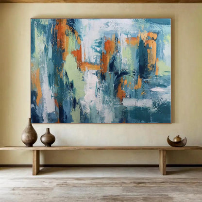 Large Size Teal, Orange and Green Abstract Urban Painting WB079