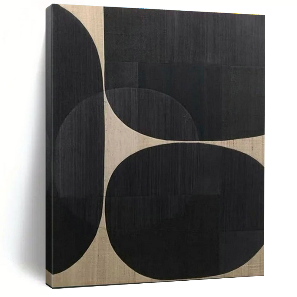 Huge Size Handmade Art with Black, Beige Geometric Shapes - Large Contemporary Wall Art HS515