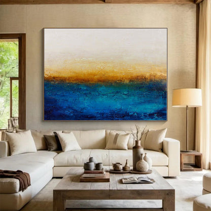 Blue, Yellow, White Abstract Horizon Painting, Abstract Acrylic Art WB006