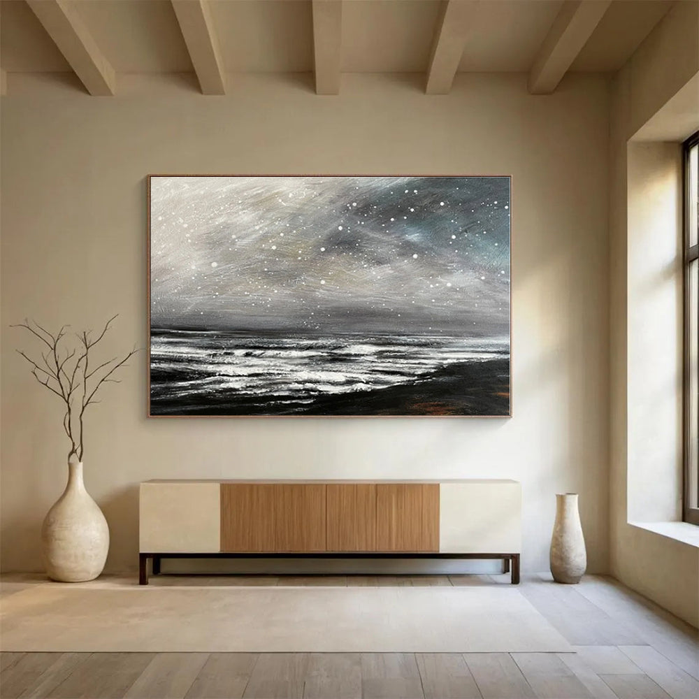 Beige, Gray Abstract Seascape Acrylic Painting WB039