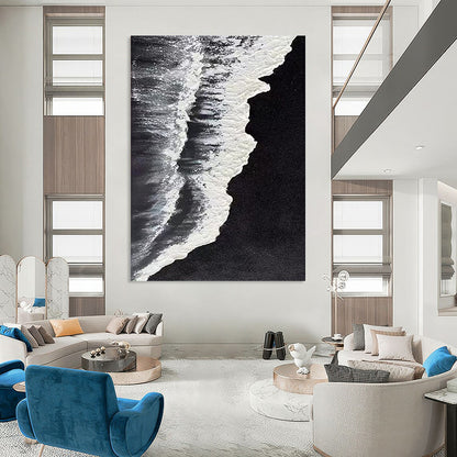 Black, White Abstract Seascape Art For Bathroom and Coastal-Themed Bedroom WS418