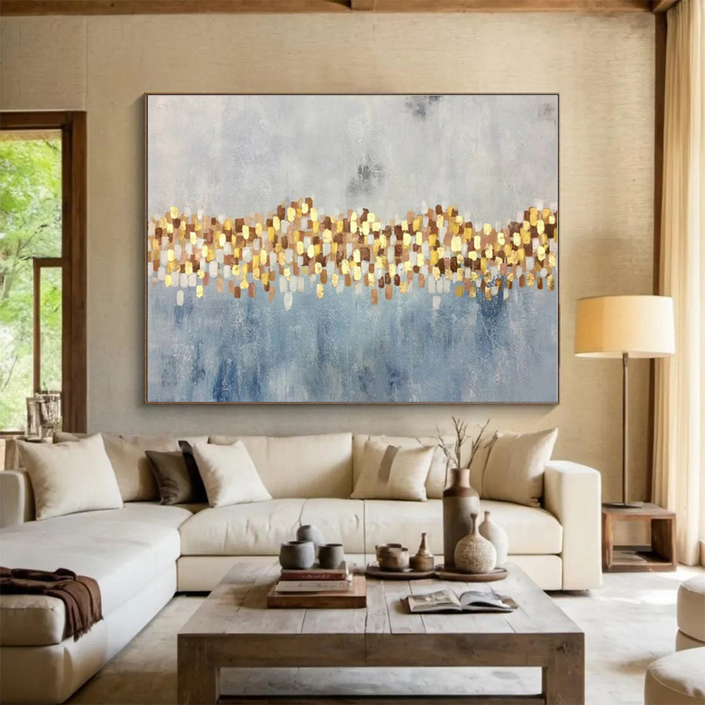 Big Size Gold and Blue Abstract Geometric Painting WB056