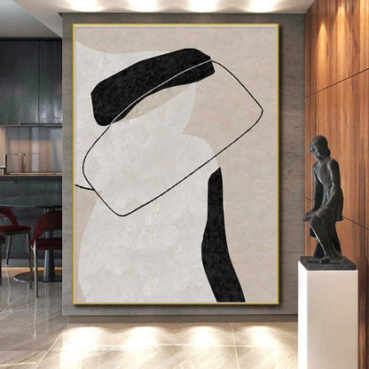 Minimalist Canvas Art Black, Beige, and White Organic Abstract Art HS701