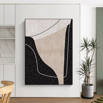 Minimalist Canvas Art Black, Beige, and White Organic Abstract Art HS712