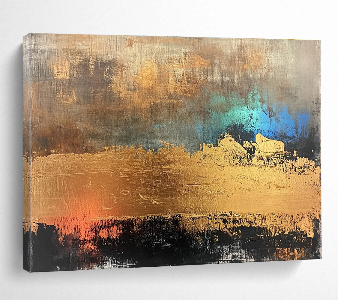 Huge Size Gold, Teal, and Brown Abstract Textured Art - Acrylic Painting WB284