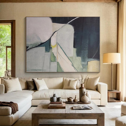 Modern Art Acrylic with Blue, Beige and Brown Colors, Abstract Landscape Theme HS492