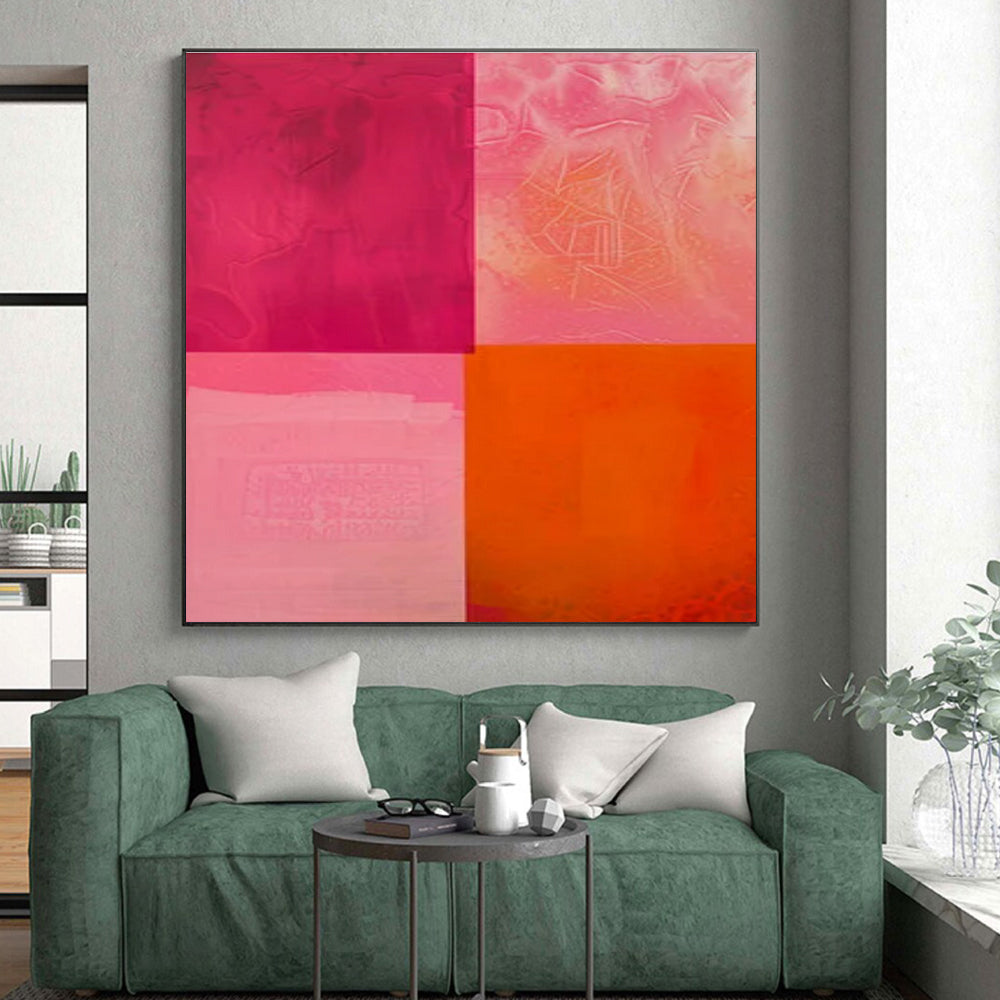 Cool Abstract Paintings Pink, Orange, and Red Geometric Abstract Painting On Canvas HS787