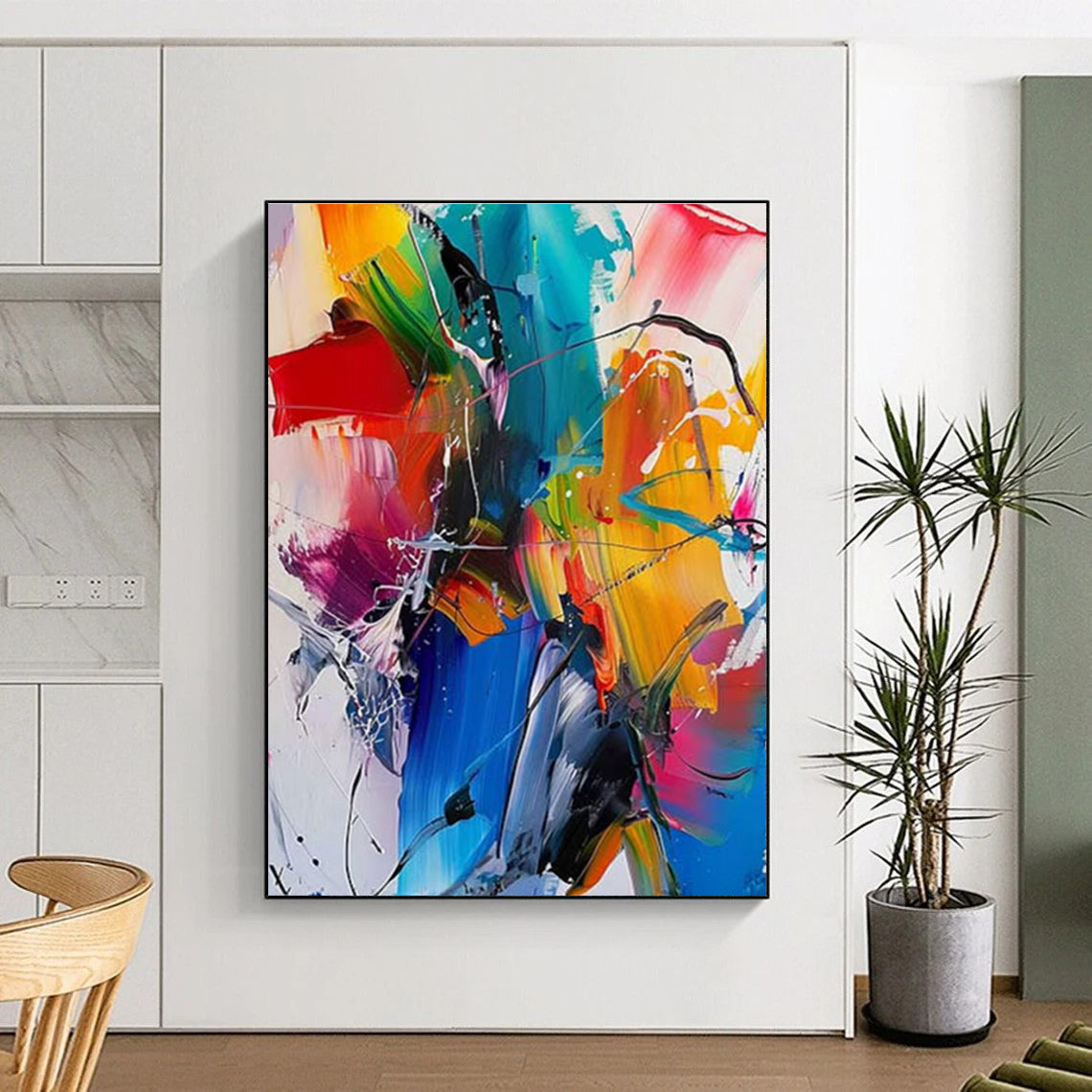 Gaint Canvas Art Multicolor Gestural Abstract, Oversized Abstract Wall Art HS365