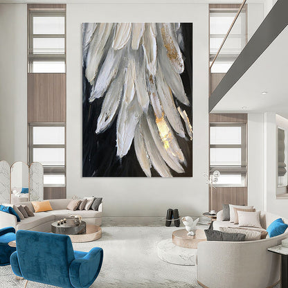 White and Gold Textured Feather Abstract Painting For Sale Online WS469