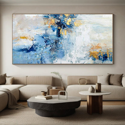 Handmade Art Cool Abstract Paintings with Blue, White, Gold Textured Layers - Acrylic Modern Art Painting HS538