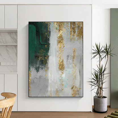 Large Size Green, Gold, and Gray Abstract Textured Painting For Sale HS085