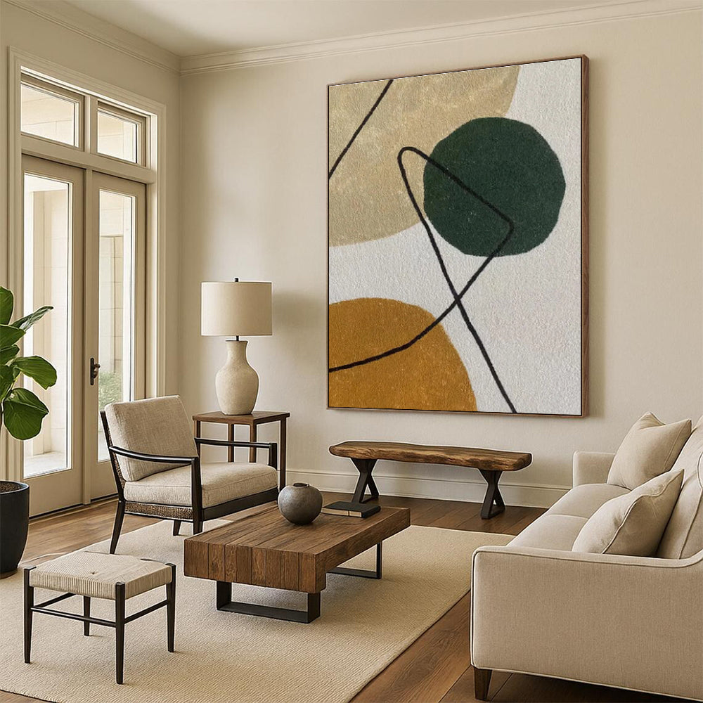 Hand Painted Art Green, Brown & Beige Organic Abstract, Acrylic Modern Art Paintings HS435