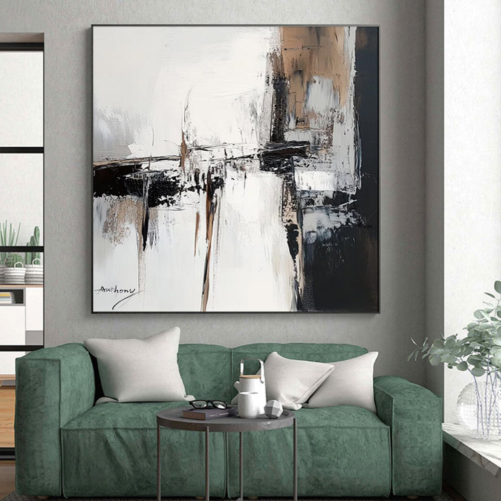 Acrylic Modern Art Paintings Beige, Black, and White Textured Abstract Painting On Canvas HS792