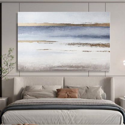 Oversized Canvas Art Blue, Gold and White Abstract Landscape Painting WB116