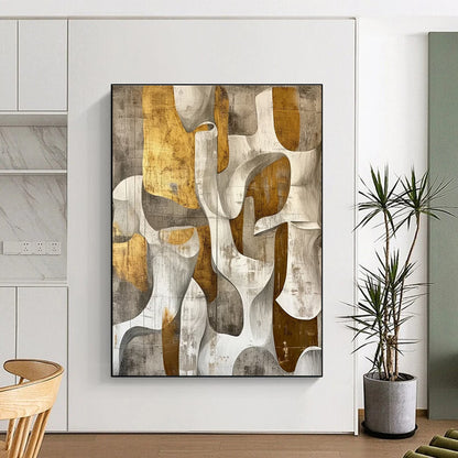 Unique Abstract Art Gray & Gold Organic Shapes, Acrylic Modern Art Painting HS204