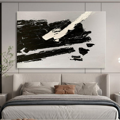 Oversized Canvas Art Black and White Abstract Textured Painting WB073