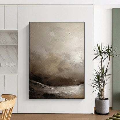 Minimalist Canvas Art with Gray, Beige and Black Colors, Abstract Landscape Theme HS488