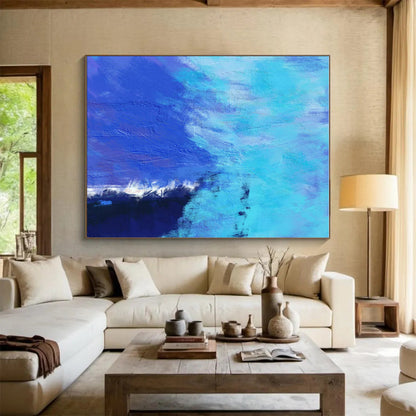 Acrylic Modern Art Paintings Blue and Turquoise Textured Abstract Painting On Canvas HS809