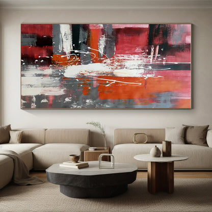 Oversized Abstract Wall Art Red, Orange & Gray Energetic Abstract Art HS400