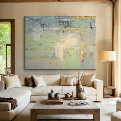 Hand-Painted Green, Gray & Gold Textured Abstract, Acrylic Modern Art Painting HS426