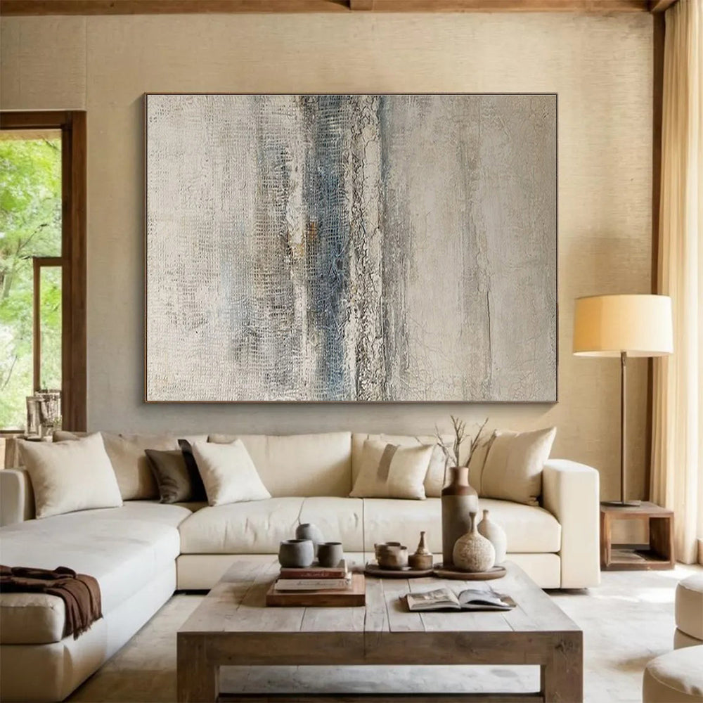 Beige, Gray, Blue Textured Abstract Art For Sale WB373