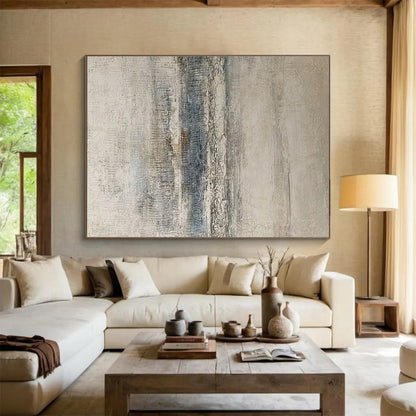 Beige, Gray, Blue Textured Abstract Art For Sale WB373