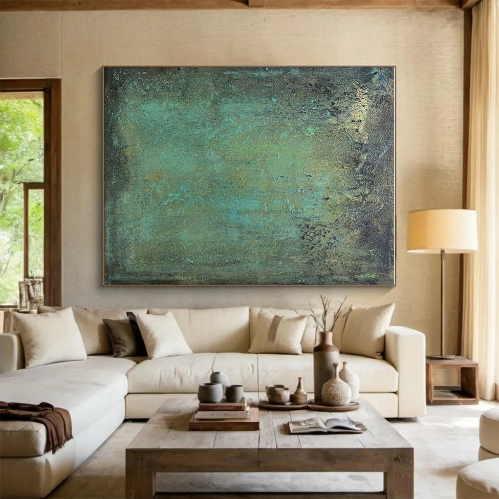 Handmade Art Cool Abstract Paintings with Teal, Green, Brown Textured Layers - Acrylic Modern Art Painting HS532