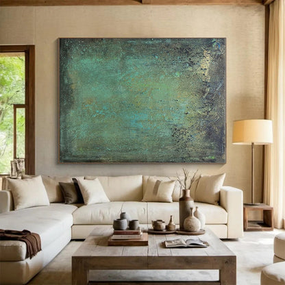 Handmade Art Cool Abstract Paintings with Teal, Green, Brown Textured Layers - Acrylic Modern Art Painting HS532