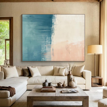 Handmade Art Teal, Beige, and Coral Textured Abstract Art HS766