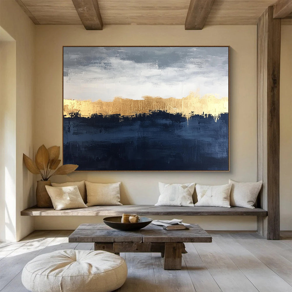 Oversized Canvas Art in Gray, Black, and Gold Textured Landscape Abstract Painting WB261