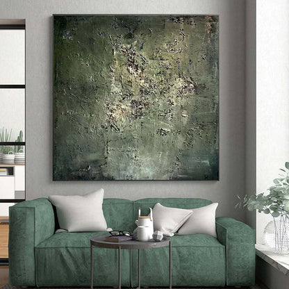 Handmade Art Unique Abstract Art with Green, Gray, White Textured Details - Acrylic Modern Art Painting HS534
