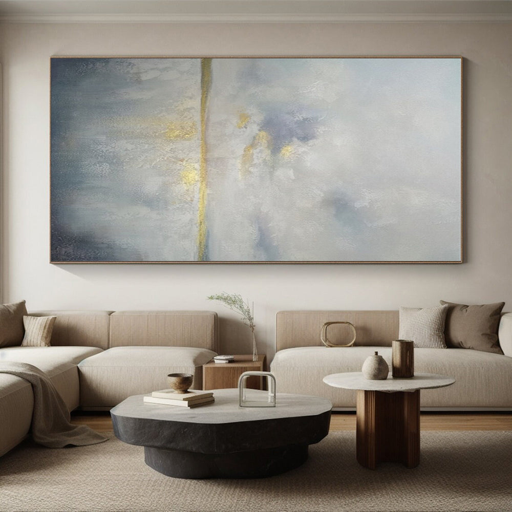 Minimalist Canvas Art Gray, White, and Gold Textured Abstract Painting On Canvas HS773