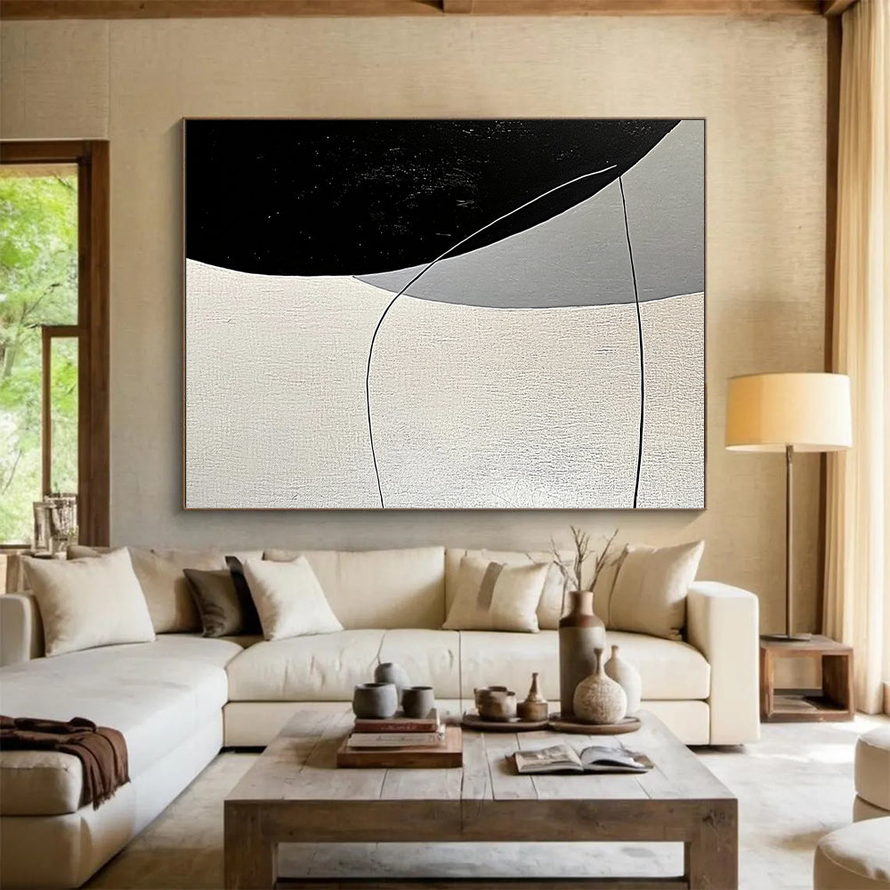 Hand Painting Black, White, and Gray Geometric Abstract Art HS199