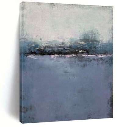 Hand-Painted Blue and Gray Abstract Misty Landscape Painting For Sale HS051