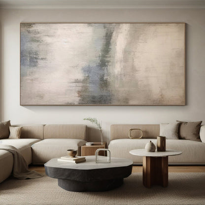 Large Painting In Living Room Gray and Blue Abstract Misty Landscape Painting For Sale HS107