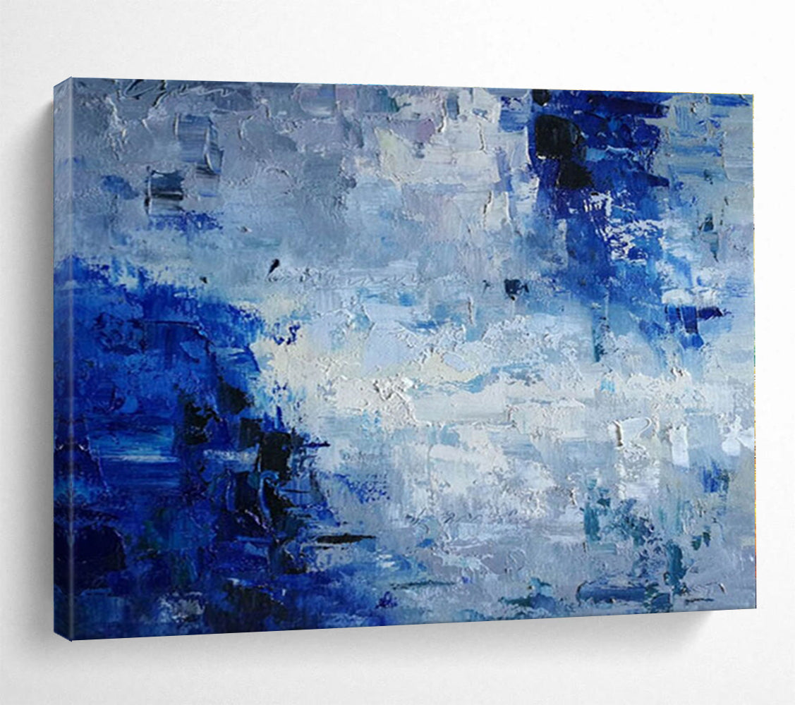 Oversized Canvas Art Blue and Gray Abstract Textured Painting WB152