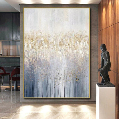 Handmade Art Oversized Abstract Wall Art with Gold, Gray, White Textures - Acrylic Modern Art Painting HS512