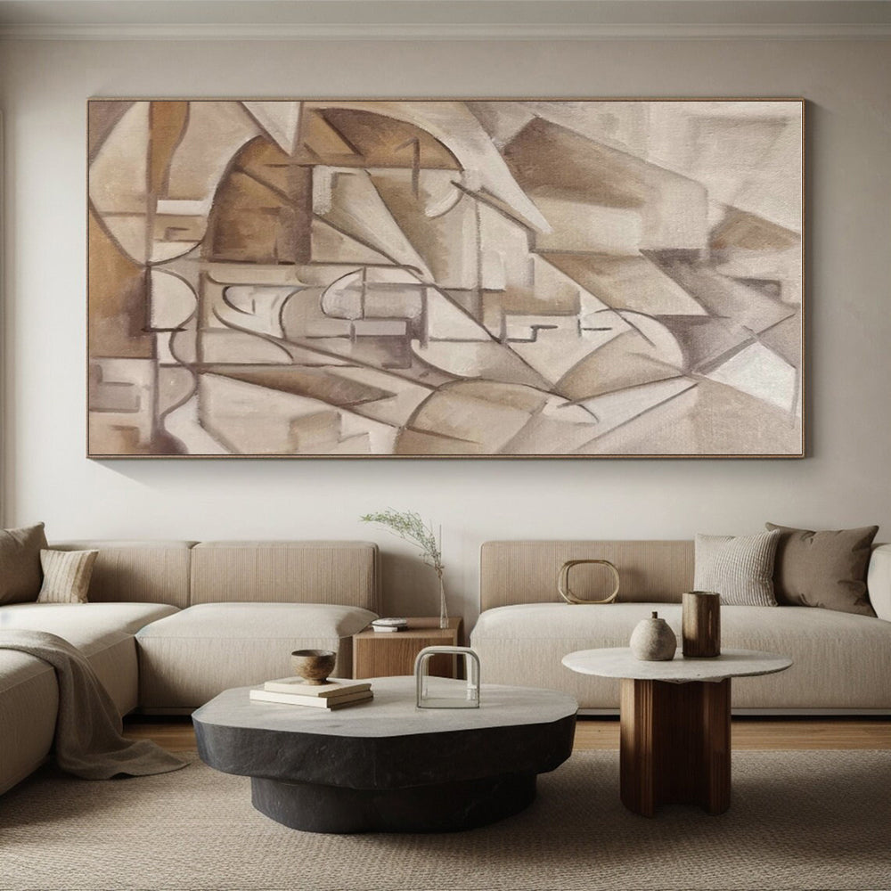 Gaint Canvas Art Beige Geometric Abstract, Oversized Abstract Wall Art HS438
