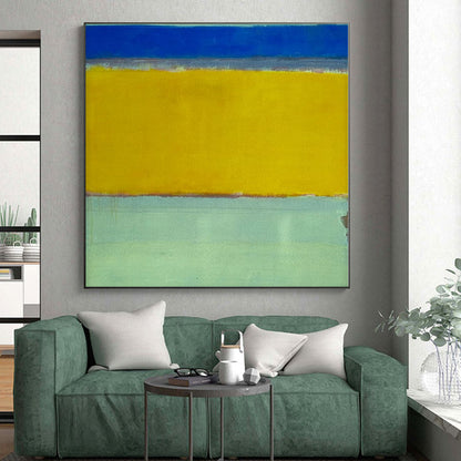 Modern Art Acrylic Blue and Yellow Abstract Color Field Painting For Sale HS105