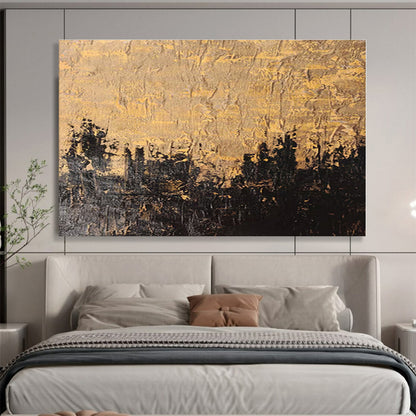 Gold, Black Abstract Textured Cityscape Acrylic Painting WB017