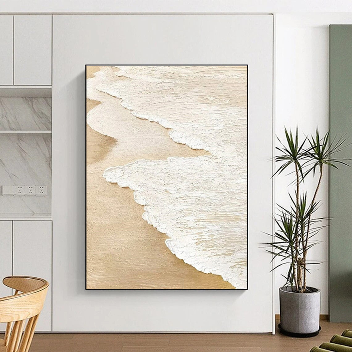 Handmade Art Beige and White Textured Abstract Landscape HS679