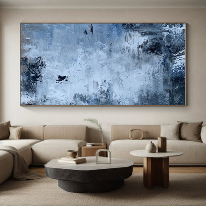 Hand-Painted Blue & Gray Textured Abstract, Modern Art Acrylic HS246