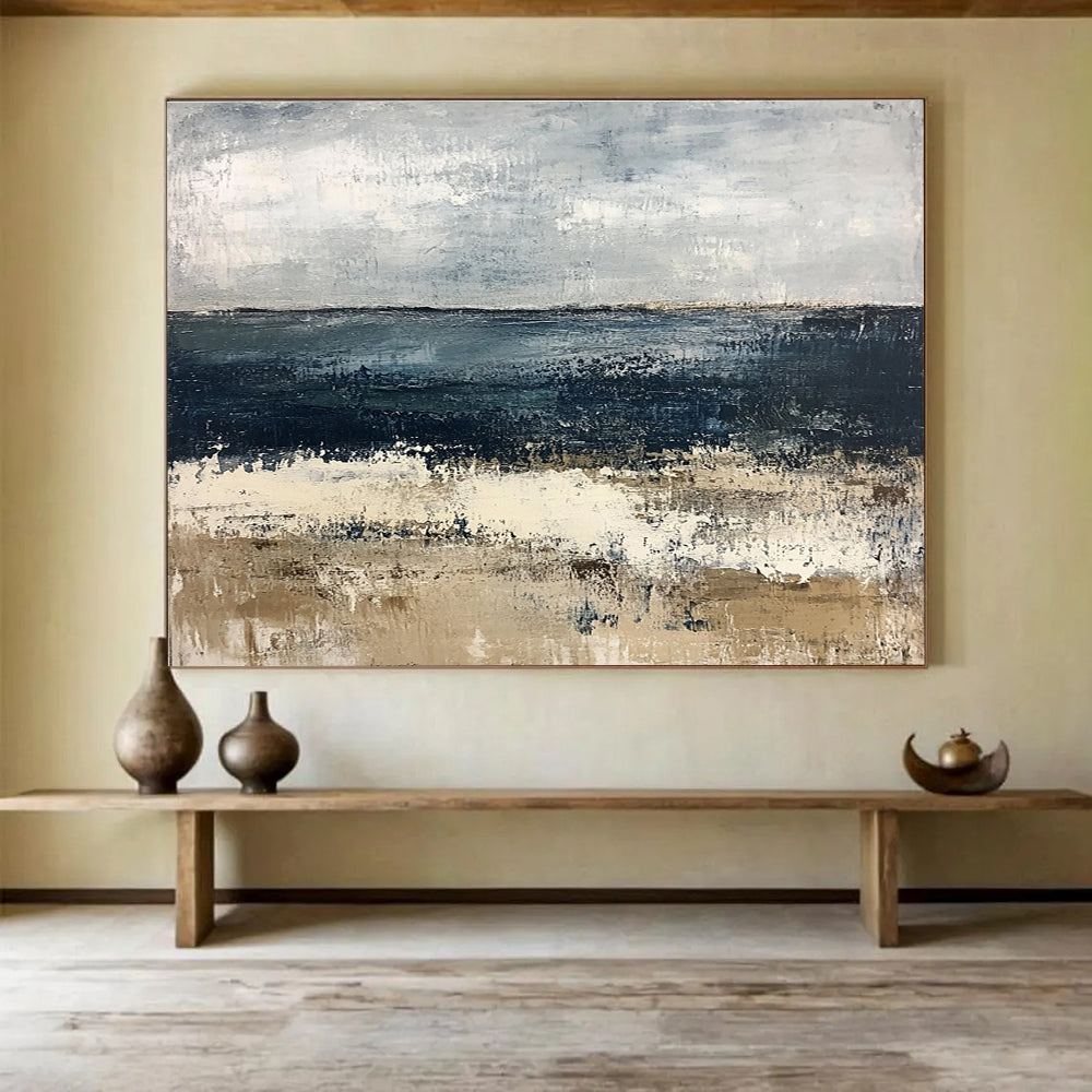 Contemporary Abstract Painting with Gray, Blue and Beige Colors, Seaside Abstract Theme WB309