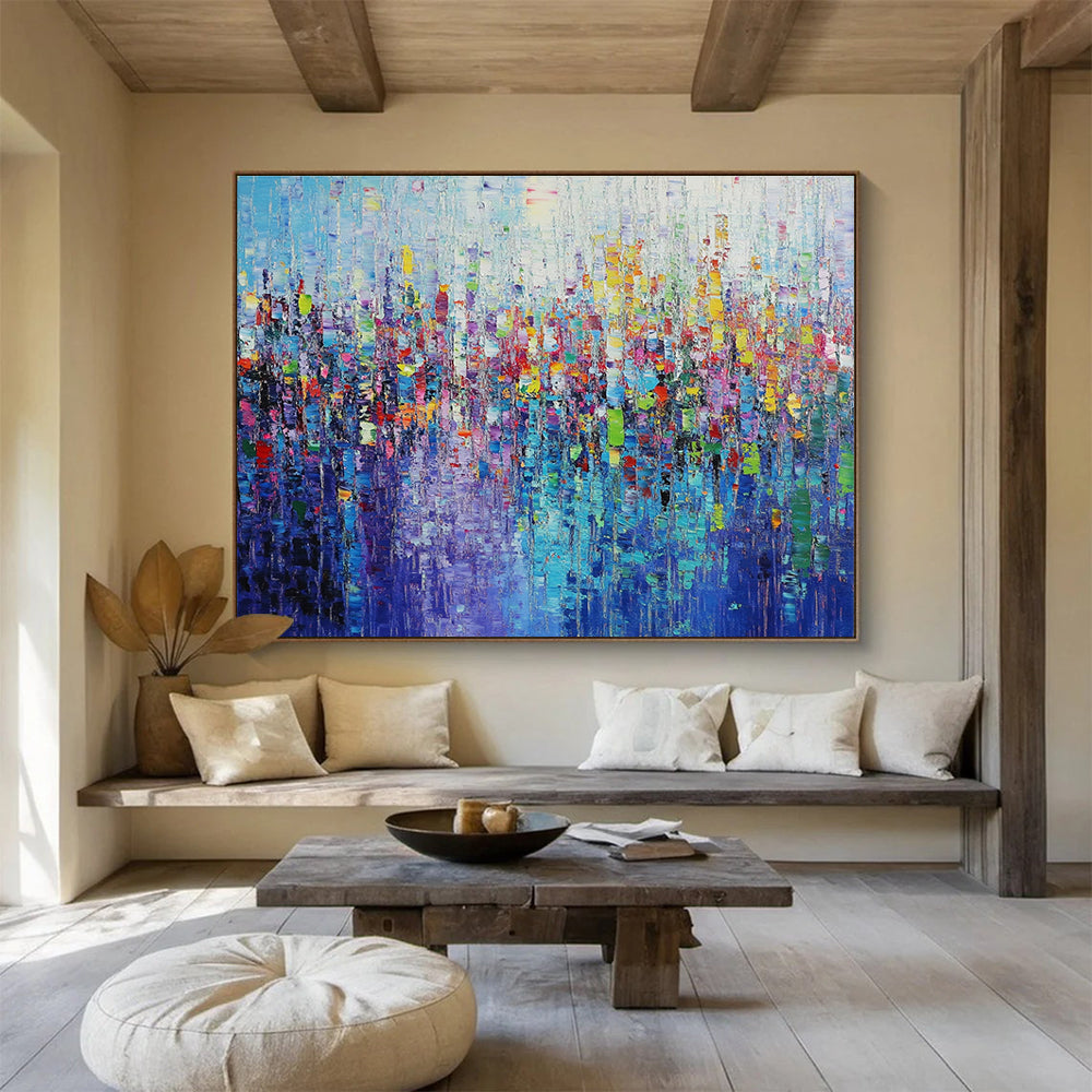 Extra Large Size Multicolor Textured Cityscape Abstract Painting WB248